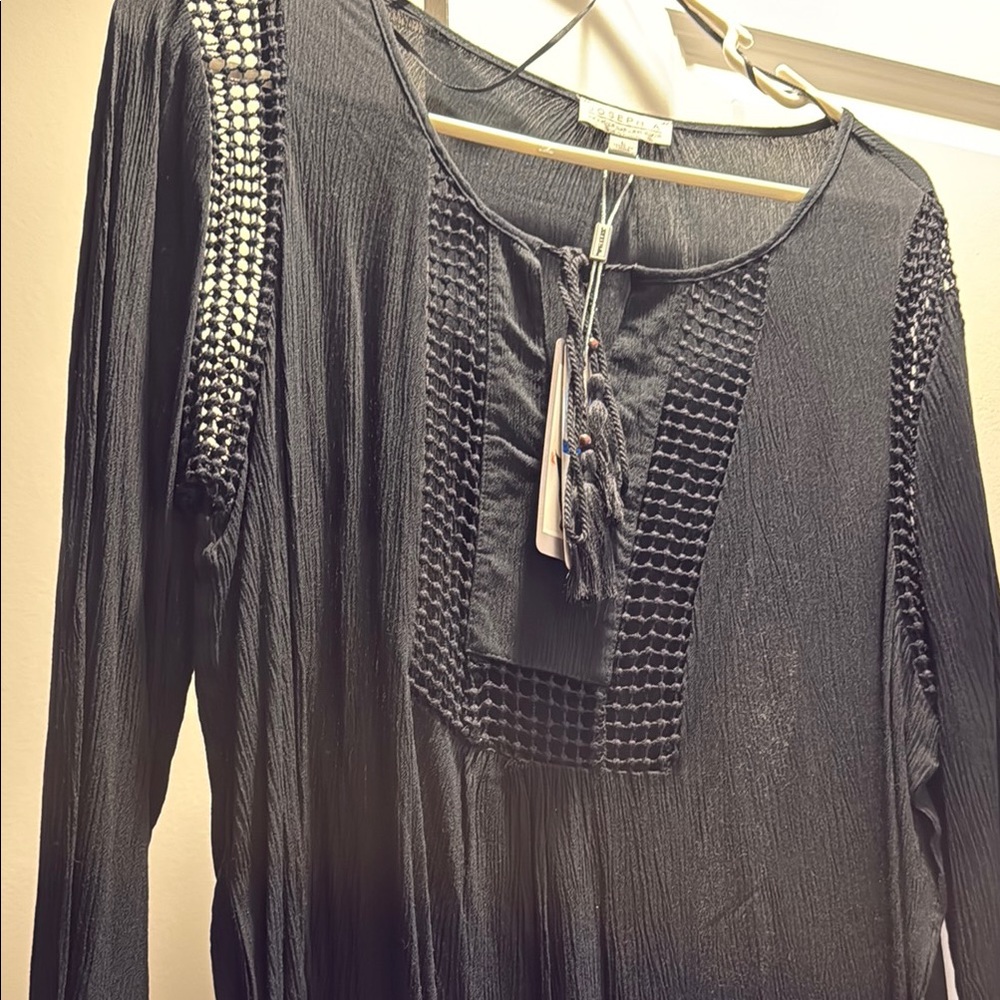 Joseph A Black Textured Long Sleeve Blouse